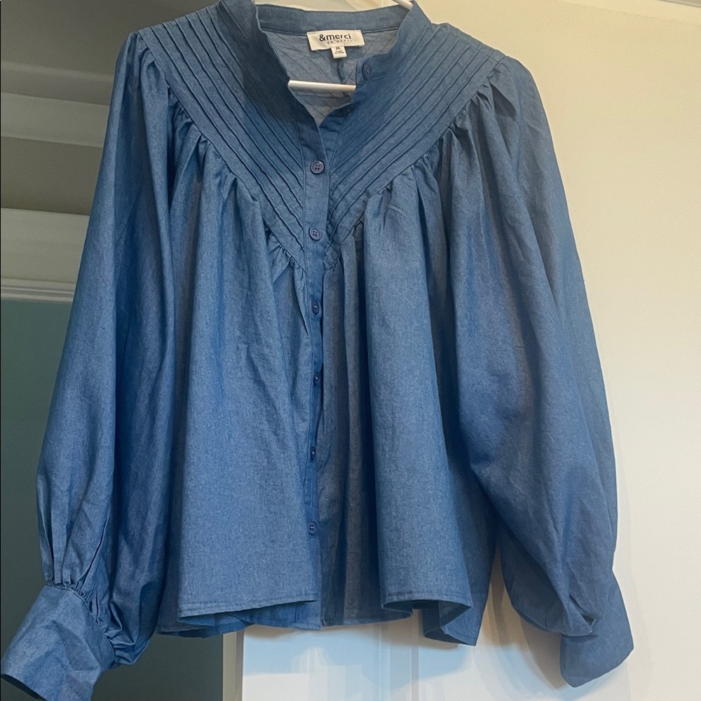 Blue Button-Up Blouse